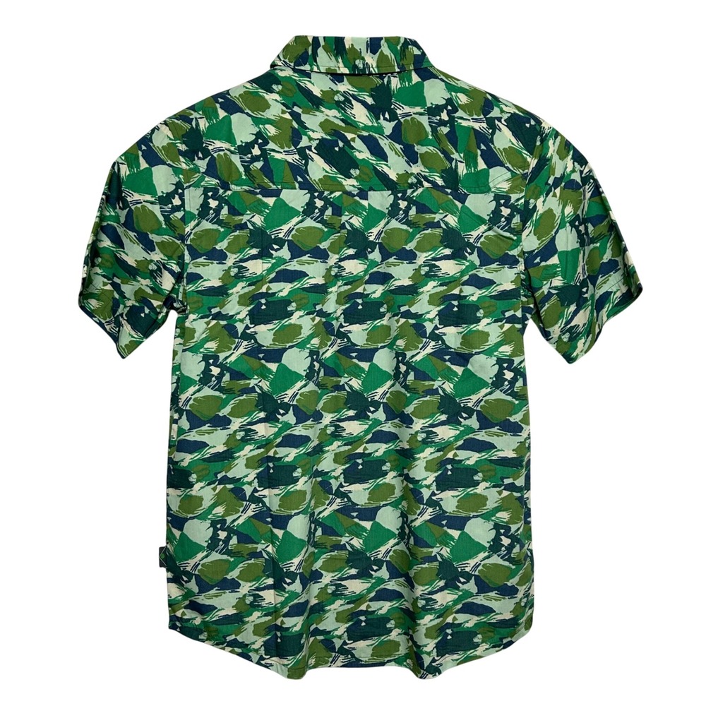 Stio Curtis Camp Shirt Green Lakeside Pine Brushstroke Camo Short Sleeve Mens M - Picture 2 of 11